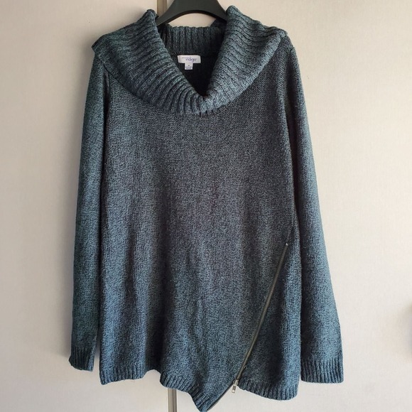 Great Northwest Sweaters - Great Northwest Indigo Womens M Green Mock Neck Oversize Asymmetrical Zip Jacket